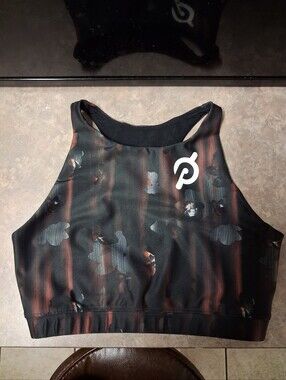 Peloton Black & Rust-Accent High Neck Workout Bra Size Small